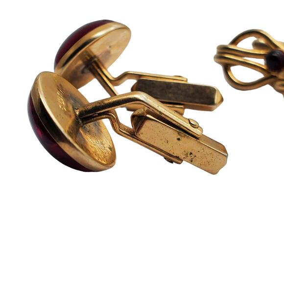 Retro Red Glass Cufflinks Love Knot Swank Correct Quality Gold Tone Link 3 Pair - Picture 9 of 9